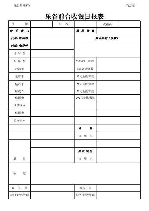 收银柜台日报表