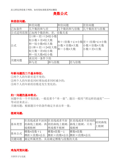 小学奥数公式汇总讲课教案