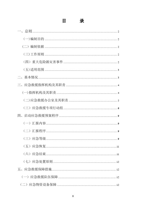 煤矿重大危险源应急救援预案