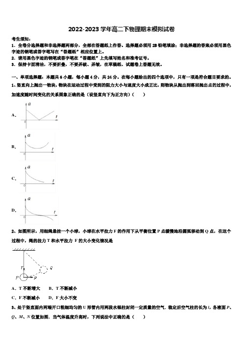 湖北省鄂州市部分高中联考协作体2023年物理高二下期末监测试题含解析