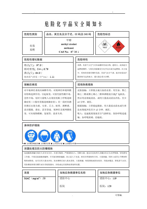 危险化学品安全周知卡常规的31种--MSDS