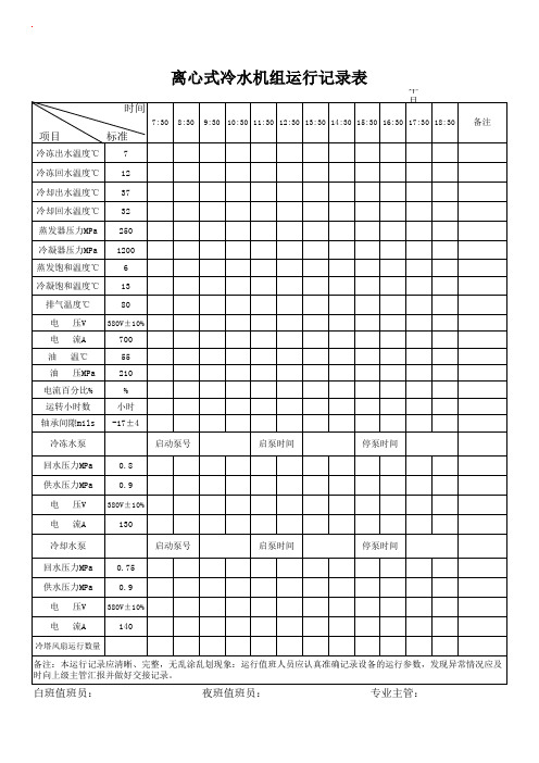 离心式冷水机组运行记录