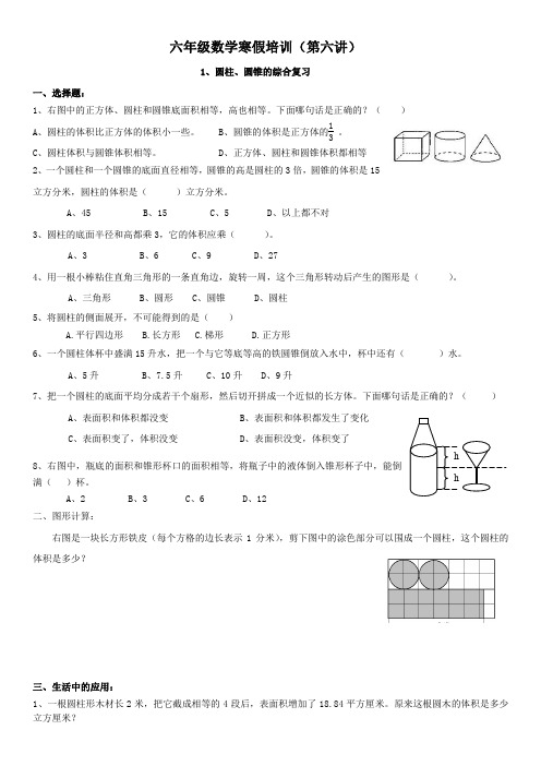 2019-2020(一)六年级数学培训材料第六讲 负数+柱锥结合