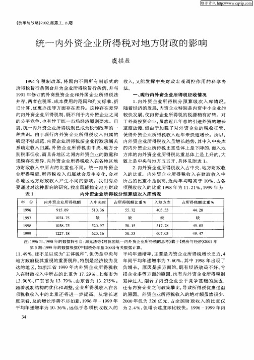 统一内外资企业所得税对地方财政的影响