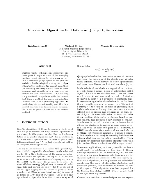 A Genetic Algorithm for database query optimization