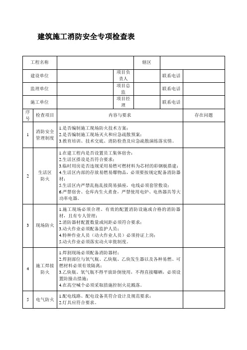 建筑施工消防安全专项检查表