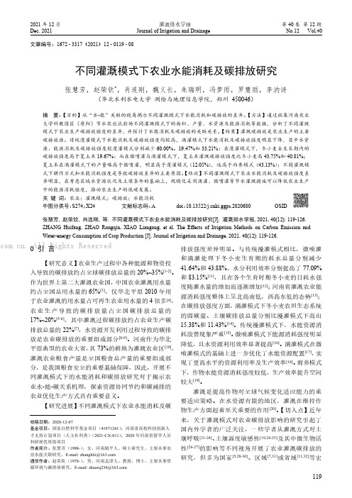 不同灌溉模式下农业水能消耗及碳排放研究