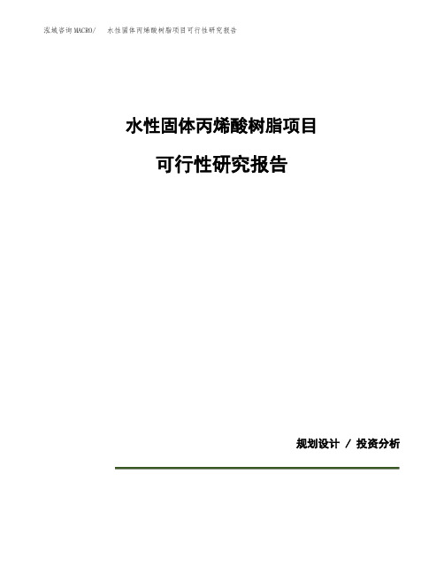 水性固体丙烯酸树脂项目可行性研究报告模板范文(立项备案项目申请)
