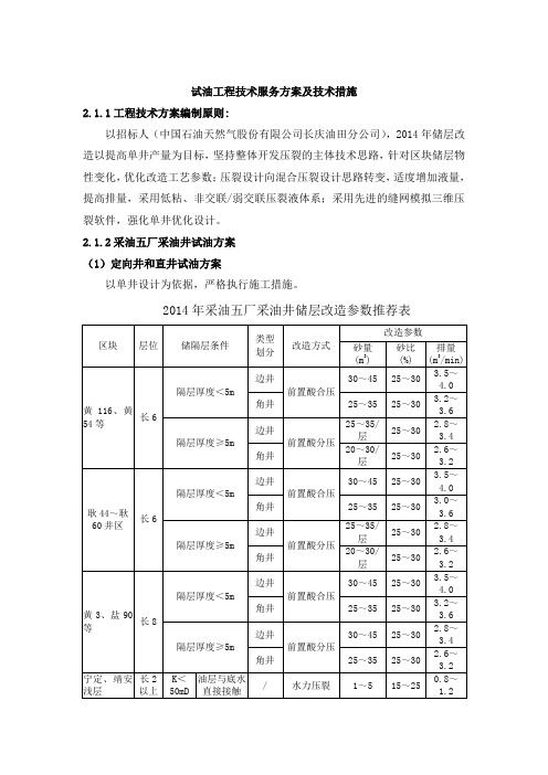 试油工程技术服务方案及技术措施