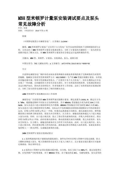 MBH型米顿罗计量泵安装调试要点及泵头常见故障分析