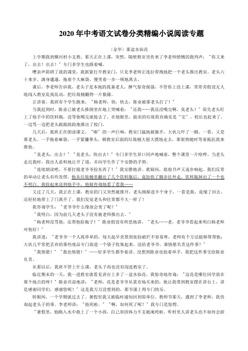 2020年中考语文试卷分类精编小说阅读专题