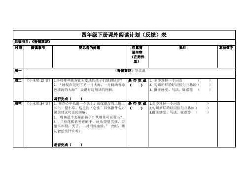 《青铜葵花》 阅读计划(反馈)表