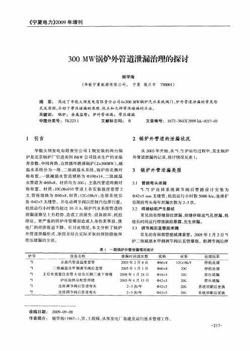 300MW锅炉外管道泄漏治理的探讨