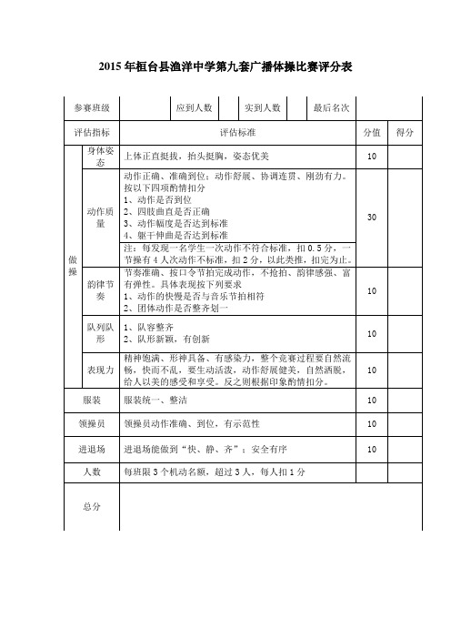 2015年桓台县渔洋中学第九套广播体操比赛评分表