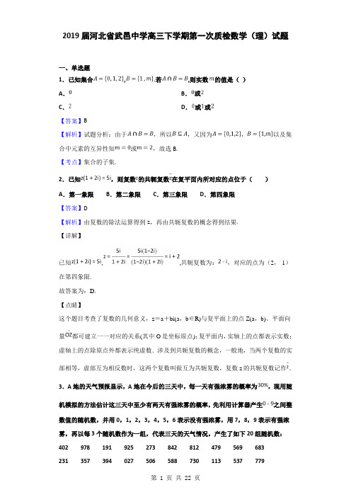 2019届河北省武邑中学高三下学期第一次质检数学(理)试题(解析版)