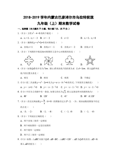 人教版初中数学九年级上册期末试题(内蒙古巴彦淖尔市