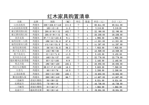 红木家具清单