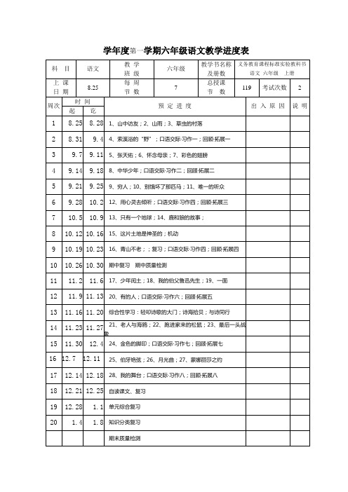 新人教版六年级语文上册全册表格教案