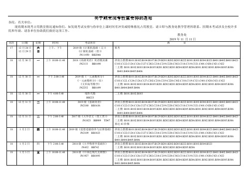 关于期末统考教室安排的通知