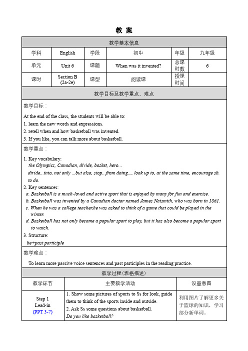 初中英语九年级 Unit 6 Section B 2a-2e教案