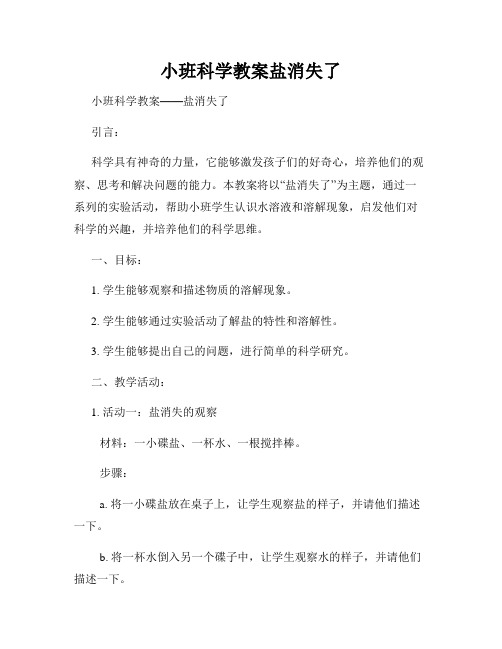 小班科学教案盐消失了