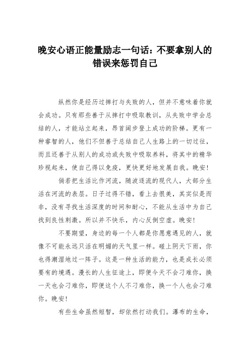 晚安心语正能量励志一句话：不要拿别人的错误来惩罚自己