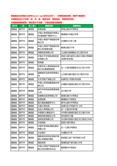 新版福建省南平市浦城县保险工商企业公司名录名单黄页大全62家