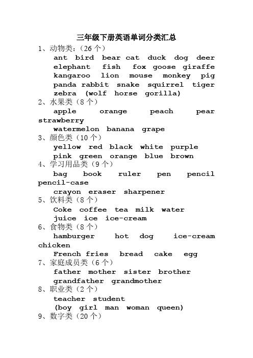 人教版三年级下册英语单词分类汇总