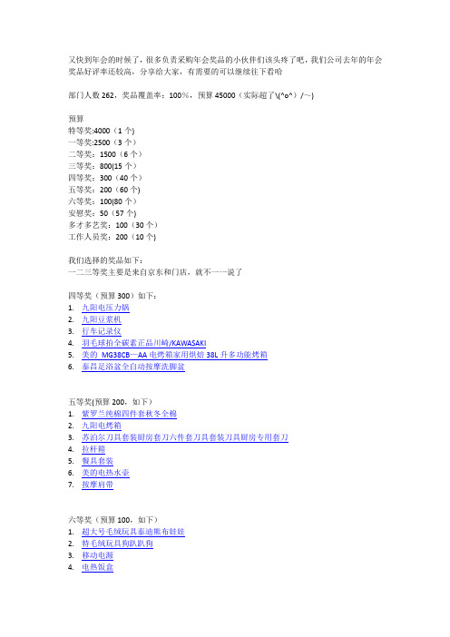 年会奖品清单-年会奖品设置