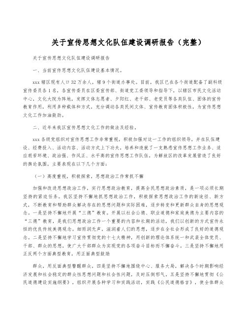 关于宣传思想文化队伍建设调研报告(完整)