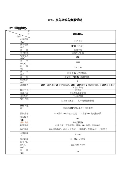 UPS、服务器设备参数说明