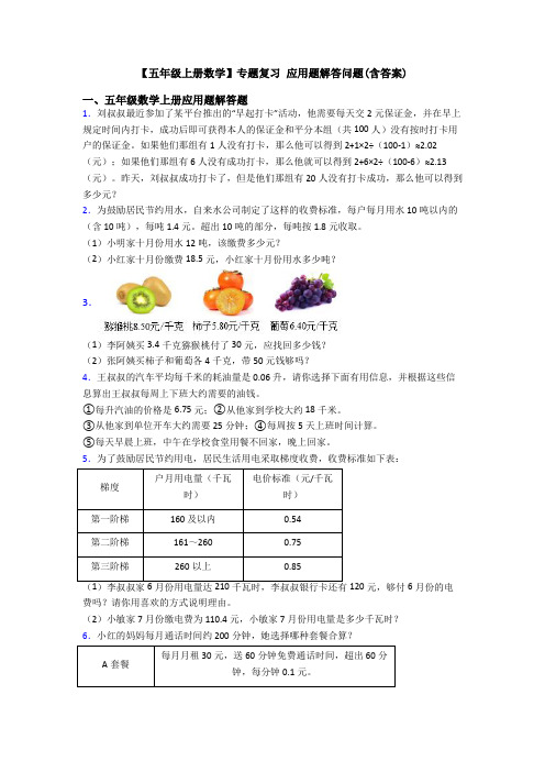 【五年级上册数学】专题复习 应用题解答问题(含答案)