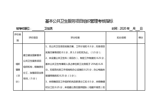 基本公共卫生服务项目组织管理考核标准