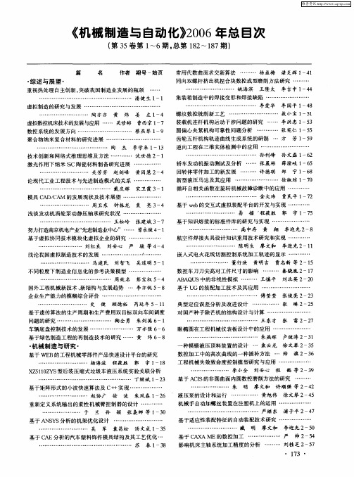 《机械制造与自动化》2006年总目次(第35卷第1～6期,总第182～187期)