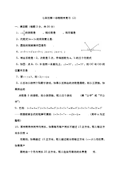 七年级第一学期期末复习精选