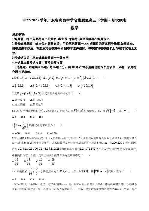 2022-2023学年广东省实验中学名校联盟高三下学期2月大联考数学试题(解析版)