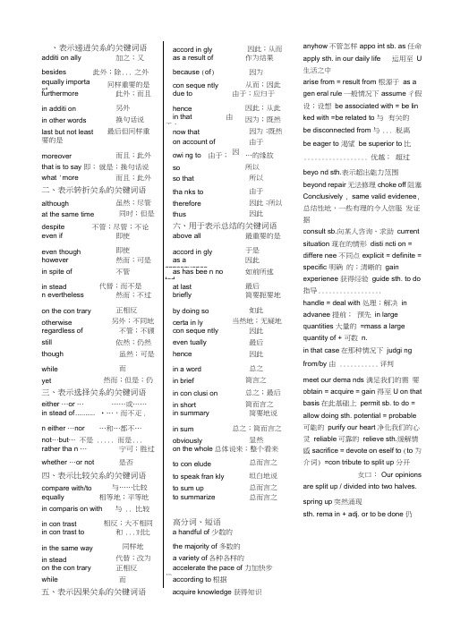 高中英语作文常用关联词及高级词汇