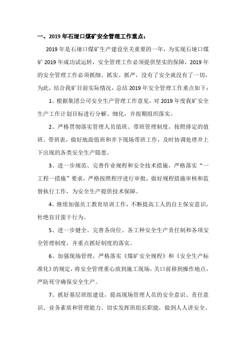 2019安全工作重点