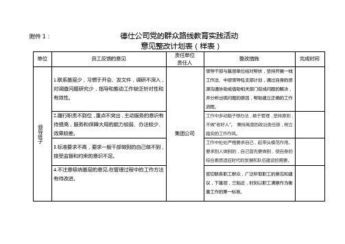 意见整改计划表