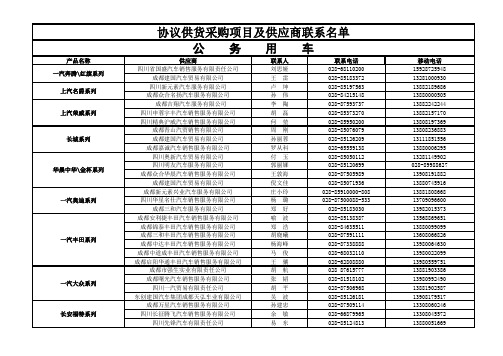 协议供货采购项目及供应商联系名单