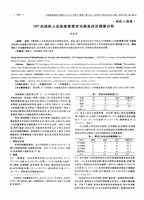 197名残疾人全面康复需求与服务状况调查分析