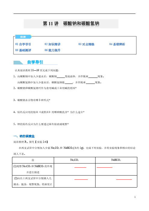 第11讲 碳酸钠和碳酸氢钠-2024年初升高化学衔接讲义(人教版2019)(学生版)