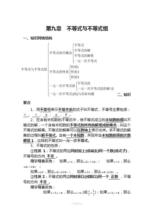 人教版七年级数学下册知识点总结(第九章-不等式与不等式组)