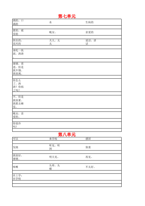 苏教版四年级下册英语单词默写