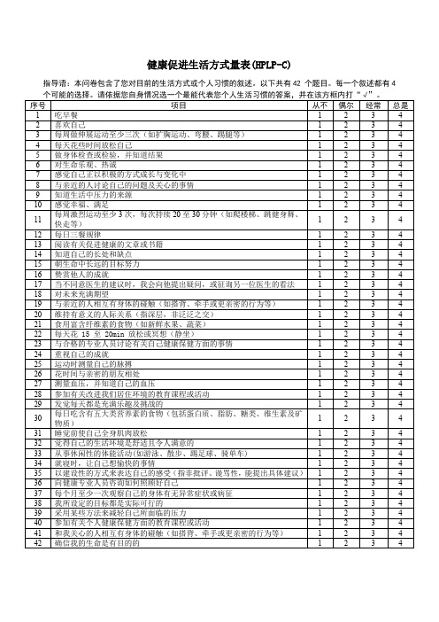 健康促进生活方式量表HPLPC