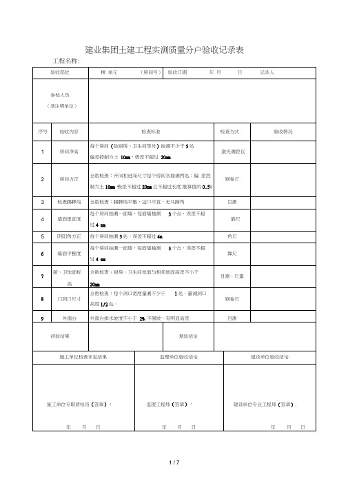 分户验收检查表格模板