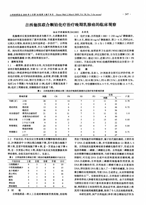 吉西他滨联合顺铂化疗治疗晚期乳腺癌的临床观察