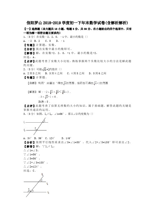 信阳罗山2018-2019学度初一下年末数学试卷(含解析解析).doc