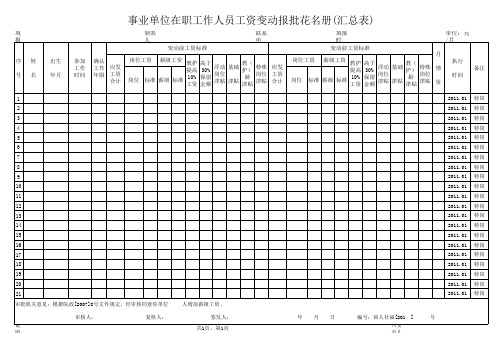 事业单位在职工作人员工资变动报批花名册