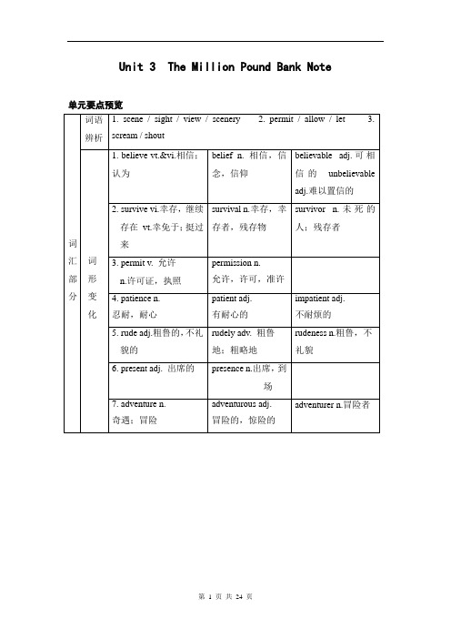 人教版高中英语必修三Unit 3  The Million Pound Bank Note知识点汇总及练习(附答案)